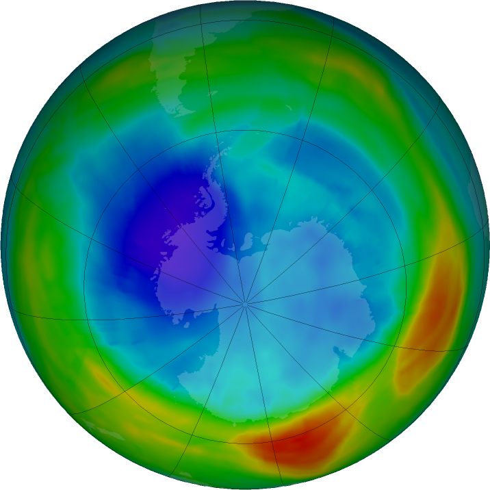 Antarctic ozone map for 16 August 2019